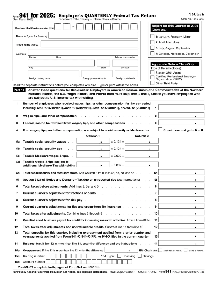 941 Form preview