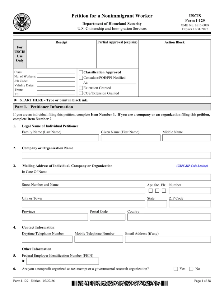 Form I-129 form preview