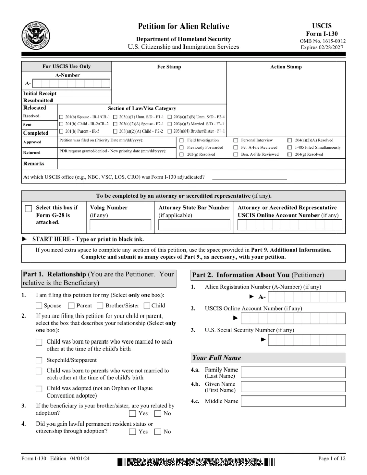 Form I-130 form preview