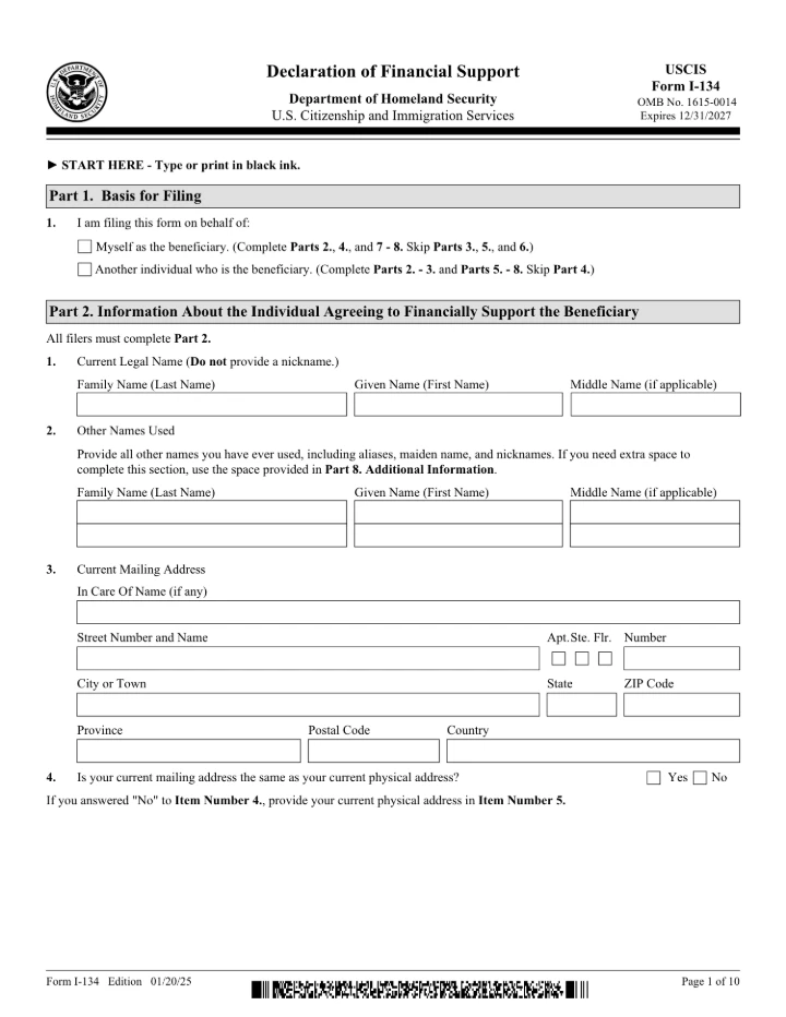Form I-134 form preview