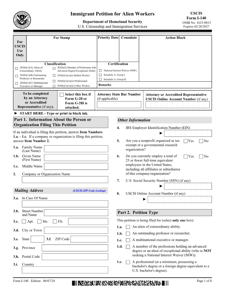 Form I-140 form preview