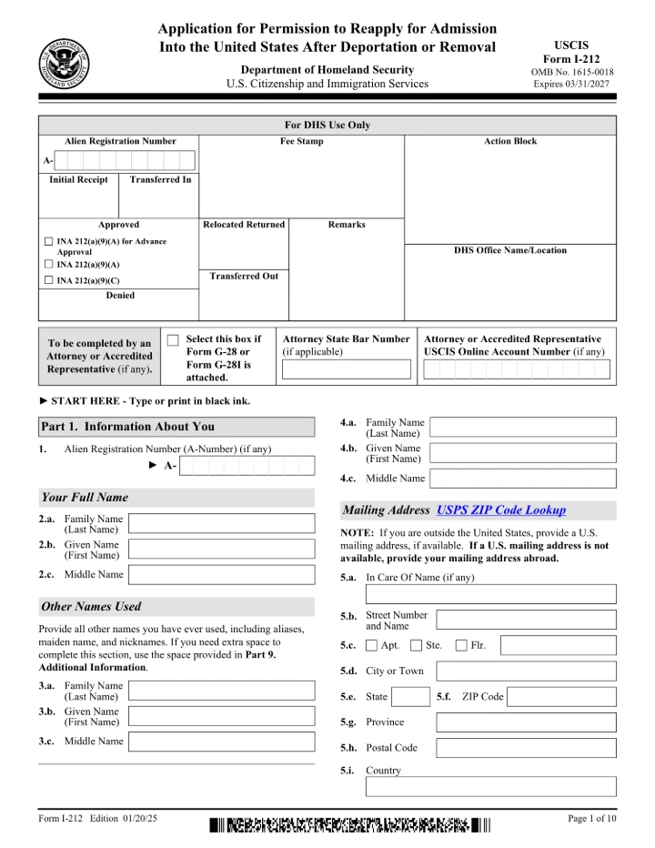 Form I-212 form preview