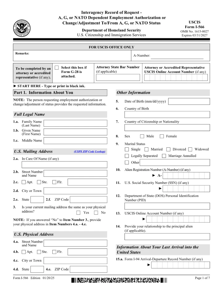 Form I-566 form preview