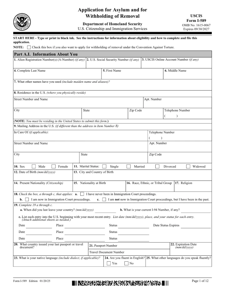 Form I-589 form preview