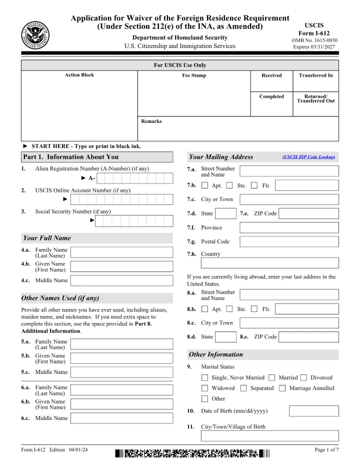 Form I-612 form preview