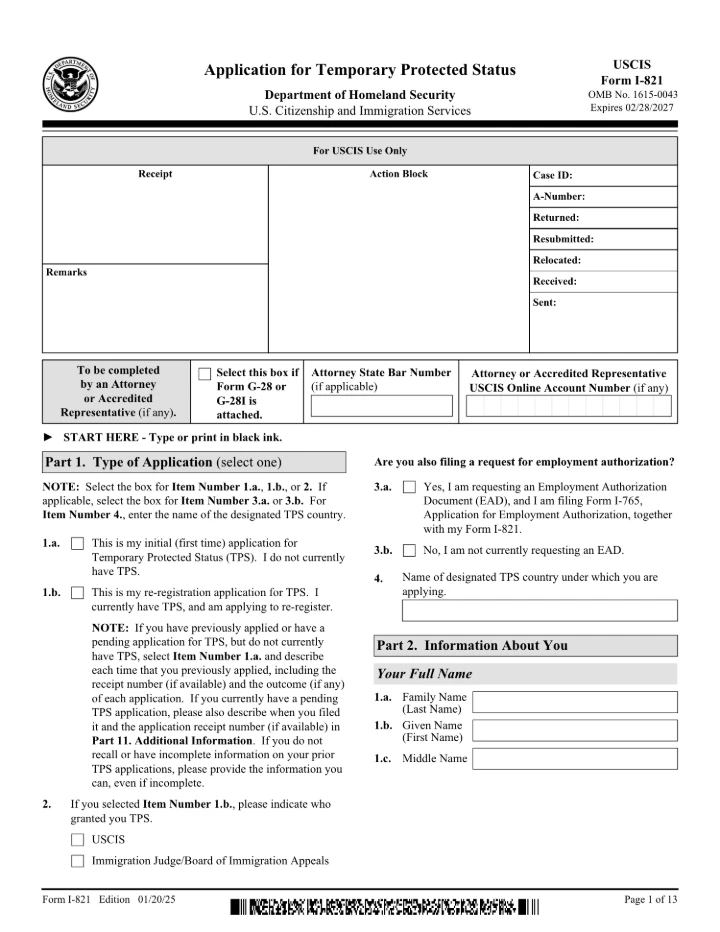 Form I-821 form preview