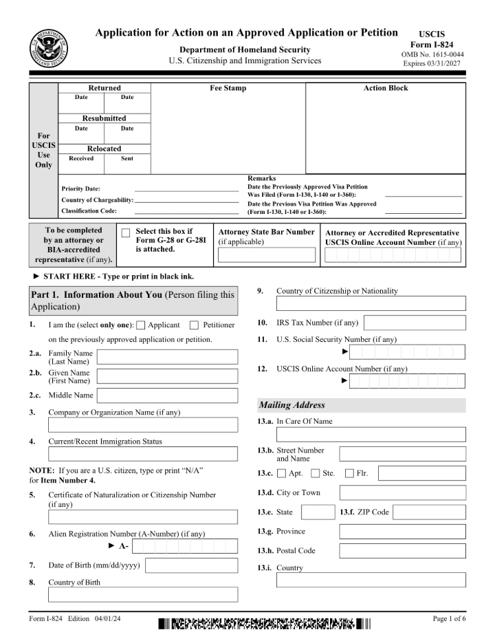 Form I-824 form preview