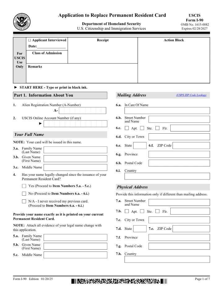 Form I-90 form preview