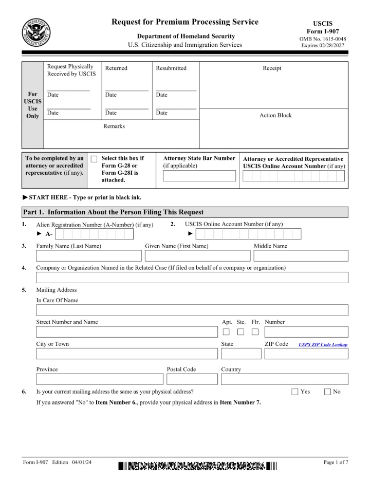 Form I-907 form preview