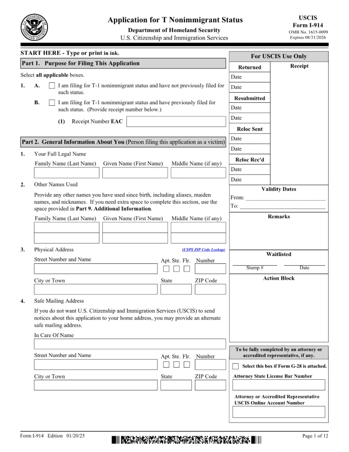 Form I-914 form preview