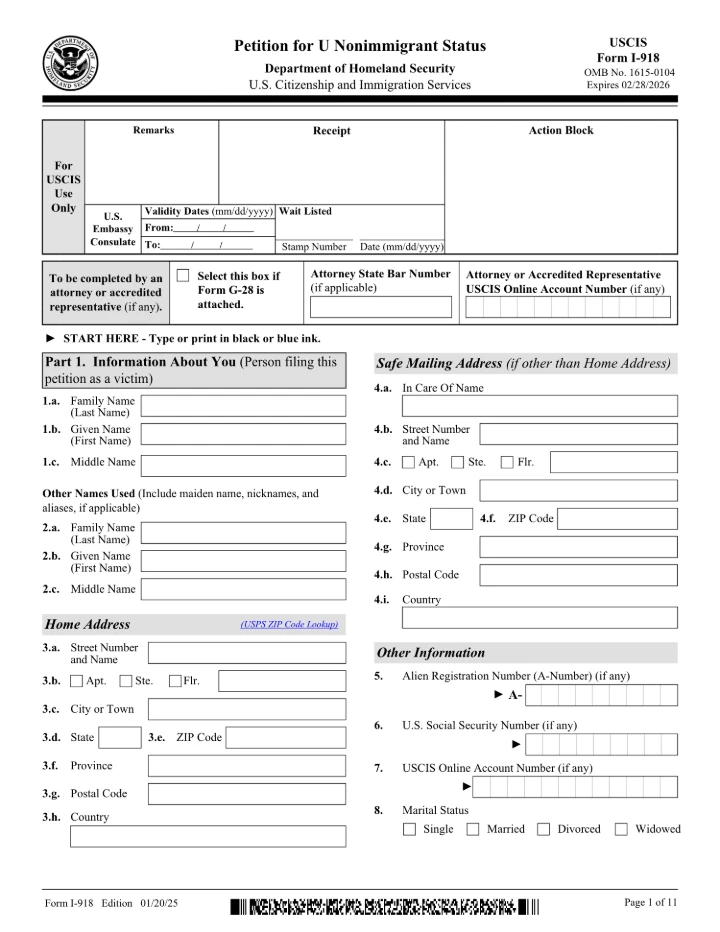 Form I-918 form preview