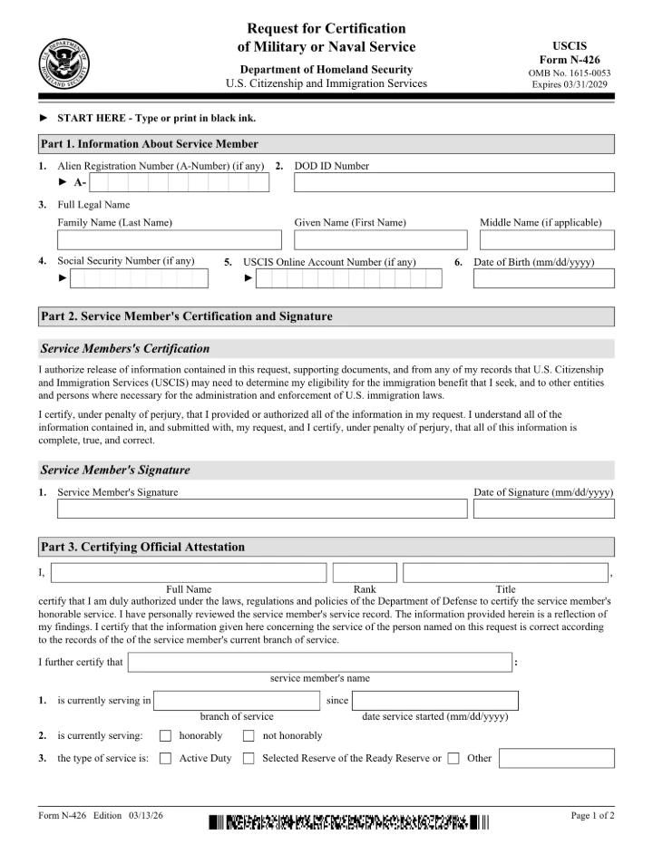Form N-426 form preview