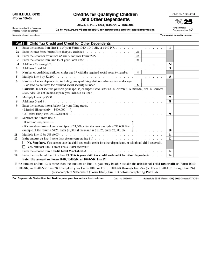 Schedule 8812 form preview