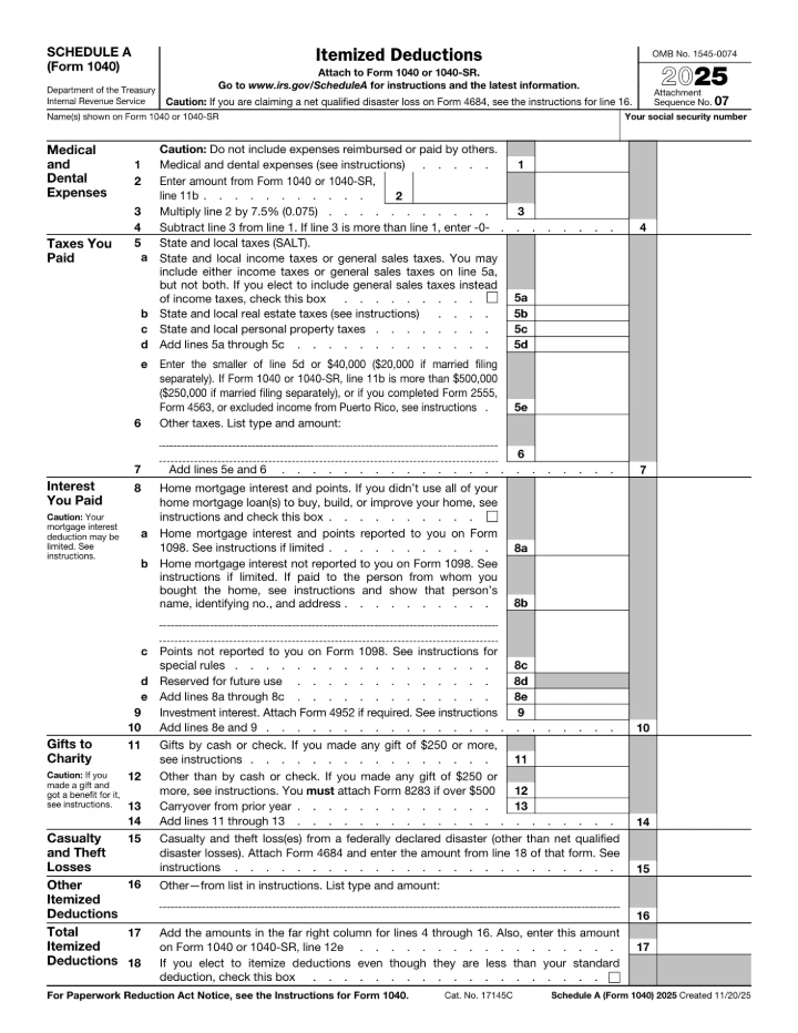 Schedule A form preview