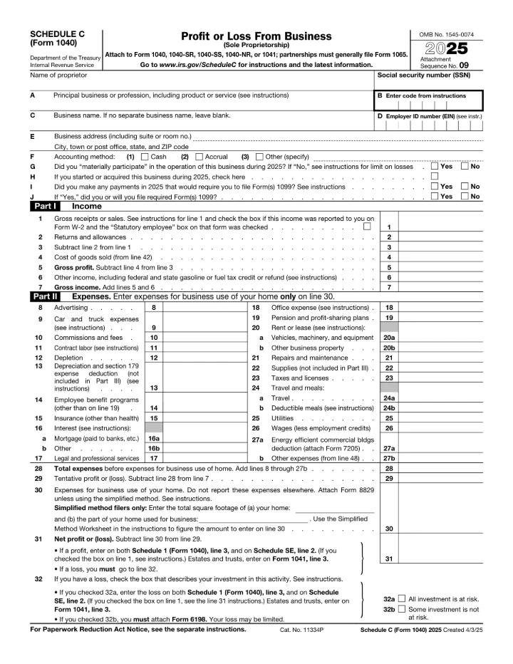 Schedule C Form preview