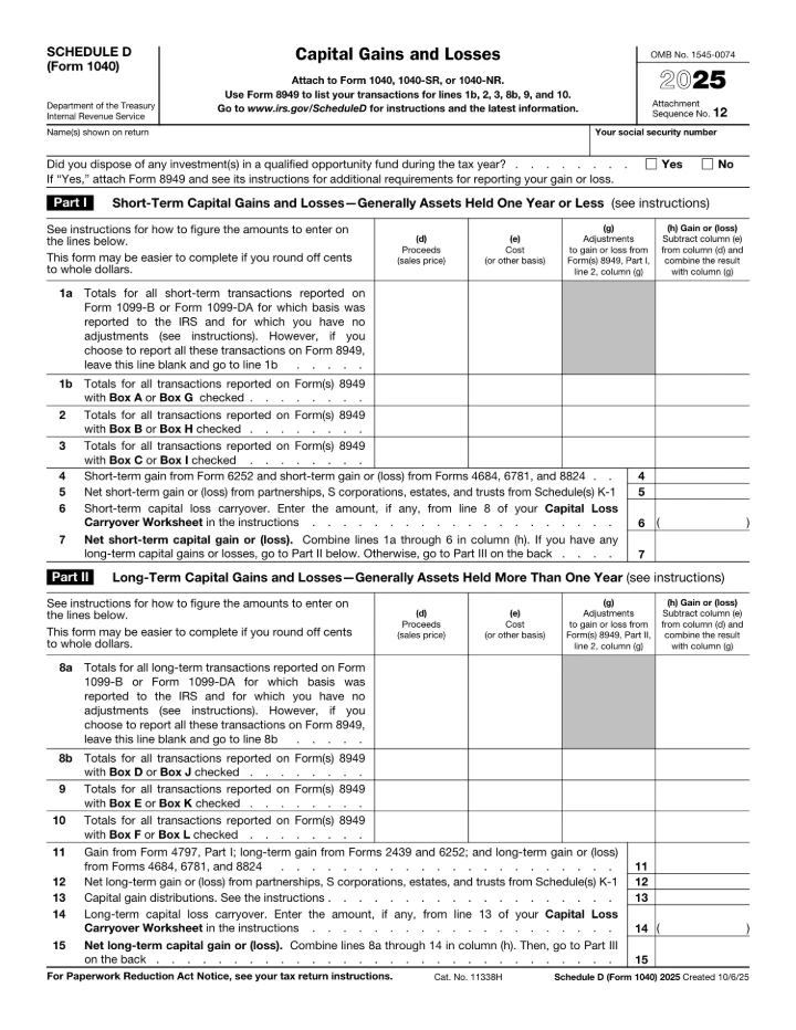 Schedule D form preview