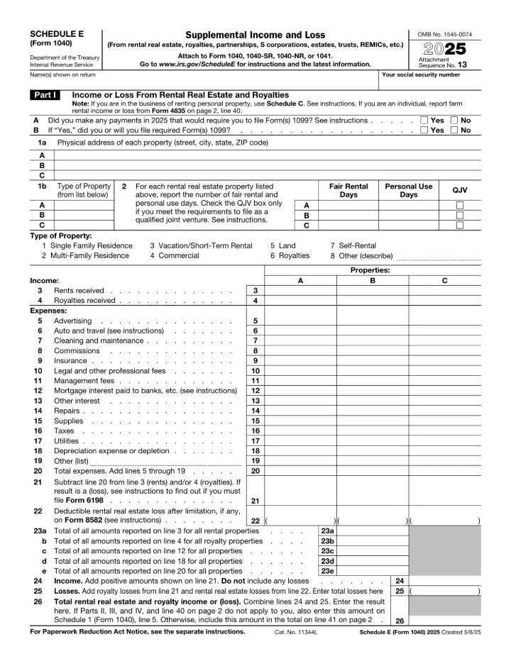 Schedule E form preview