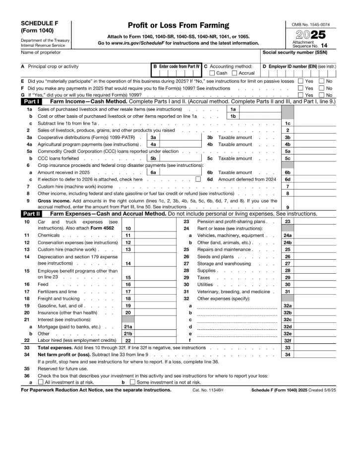 Schedule F form preview