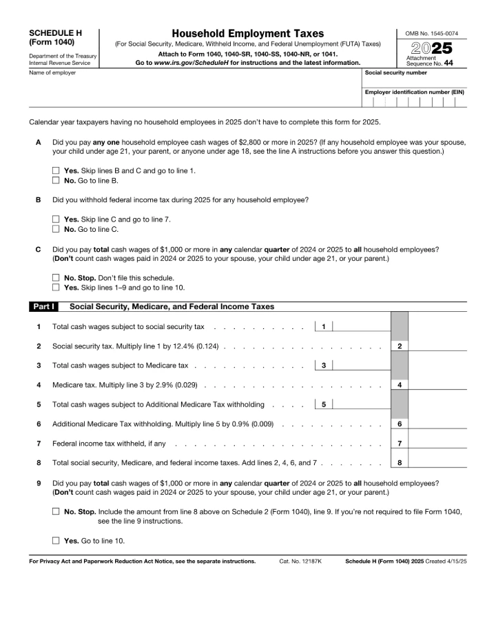 Schedule H form preview