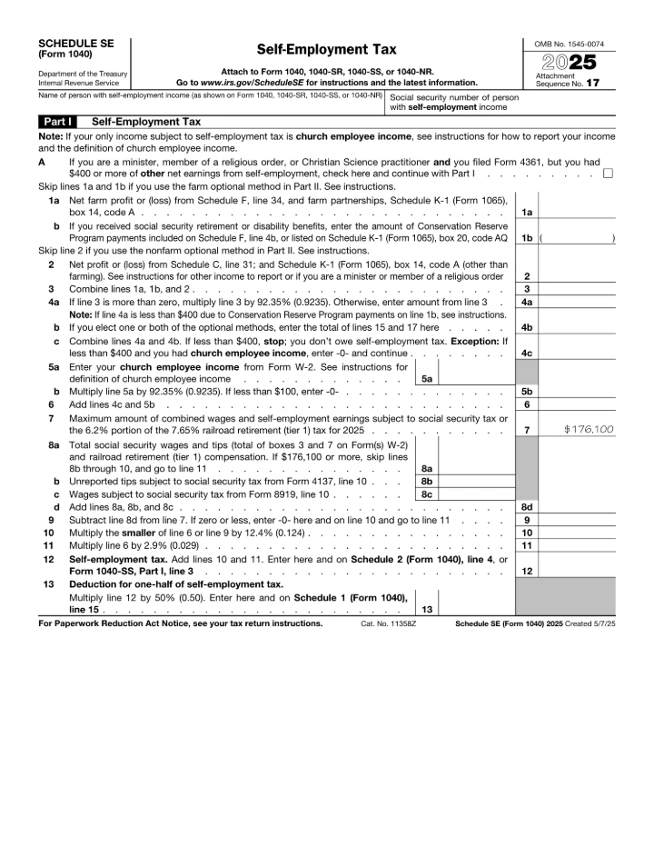 Schedule SE form preview