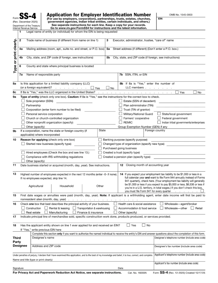 SS-4 form preview