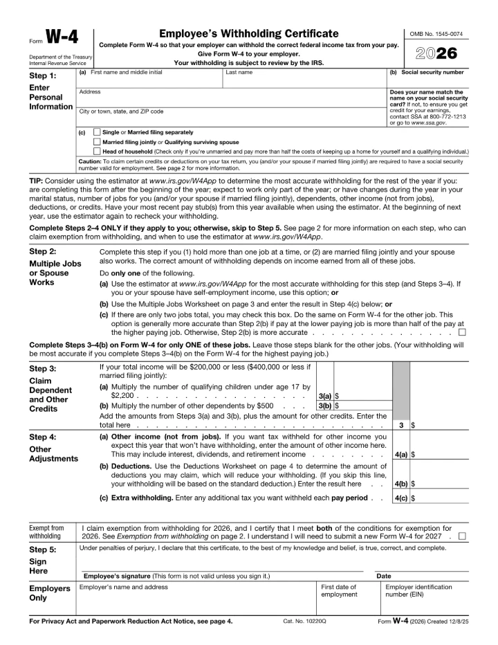 W-4 form preview